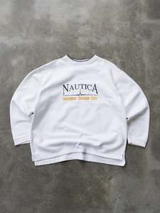 Nautica: Vintage White Nautica Marine Denim Co. Sweatshirt (L)