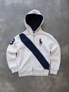 Vintage Grey Ralph Lauren Zip Hoodie (8–10Y)