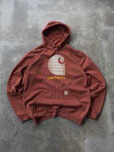 Vintage Sweatshirts: Vintage Rust Carhartt Logo Hoodie (L)