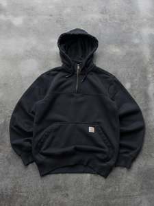 Vintage Sweatshirts: Vintage Black Carhartt Half Zip Hoodie (S)