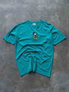 Vintage Disney Cartoon: Vintage Teal Mickey Mouse Tee (L)