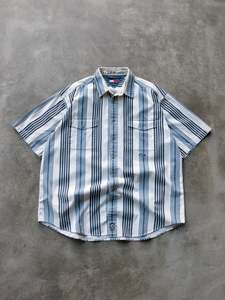 Vintage 00s White Striped Tommy Hilfiger Short Sleeve Shirt (XL)