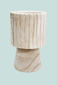 Pots Planters: Carved Wood Raised Planter - Fits Medium Plants