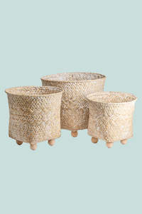 Baskets Natural Planters: Straw Whitewash Basket Planter Range