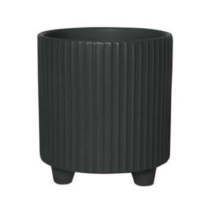 Ceramic Ribbed Footed Conner Cover Pots - Black