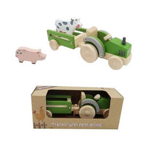 Vehicles: Wooden Tractor and Trailer with Animals