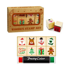 Stamps Ink Pads: Christmas Wooden Stamp Set 9pc