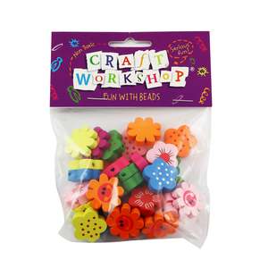 Wooden Craft Beads Assorted Flowers 32pc - Craft Workshop