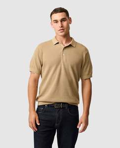 Rodd And Gunn Polos: Rodd and Gunn Masons Flat Knit Polo - Camel