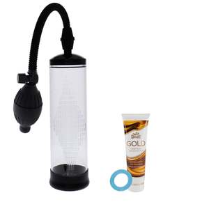 Power Up Pump, Wet Stuff Gold & Large Cock Ring Bundle