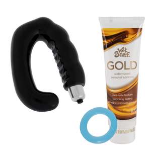 Vibrating Delight Anal Vibrator, Wet Stuff Gold & Large Cock Ring Bundle