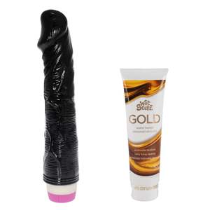 Couples Vibrators: 7.8 inch Dildo & Wet Stuff Gold Bundle