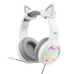 Headsets: PLAYMAX CAT EAR HEADSET - WHITE
