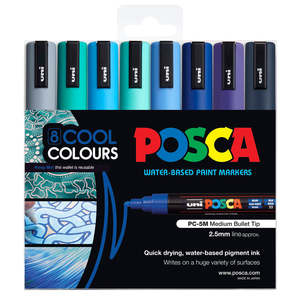 Uni Posca Marker 1.8-2.5mm Med Bullet 8 Pack Cool Colours PC-5M