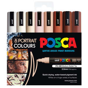 Uni Posca Marker 1.8-2.5mm Med Bullet 8 Pack Portrait PC-5M