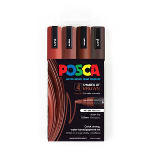 Uni Posca Marker 1.8-2.5mm Med Bullet 4 Pack Shades of Brown PC-5M