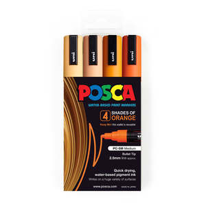 Uni Posca Marker 1.8-2.5mm Med Bullet 4 Pack Shades of Orange PC-5M