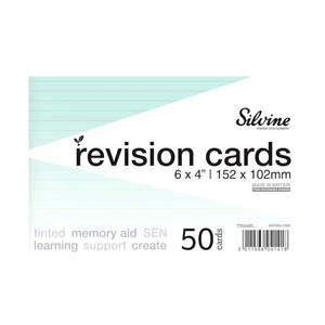Silvine Tinted Revision Cards 6mm Ruled 152 x 102mm 50 Cards Blue (NEW)