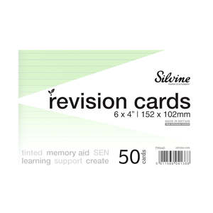 Silvine Tinted Revision Cards 6mm Ruled 152 x 102mm 50 Cards Green (NEW)