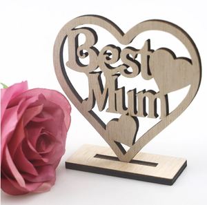Wooden Gift Tab: Best Mum - Wooden Heart-Shaped Hollow Woodblock