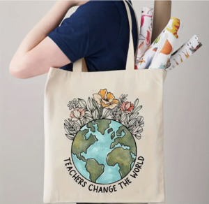 Storage: Teachers Change The World Pattern Canvas Bag