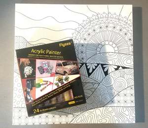 Paint Canvas: Printed Canvas (Sunset) + Flysea 24 Acrylic Pen Painting Gift Set