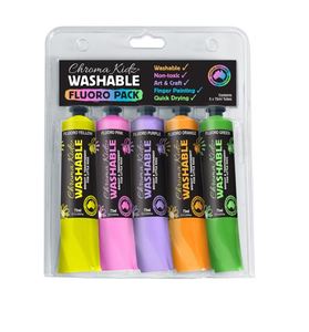 Paint Canvas: Chroma Kidz Washable Acrylic Fluoro Paint 5 X 75ml Set
