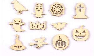 Wooden Items Paint Craft: Halloween Pattern Wooden (11pcs, as shown)