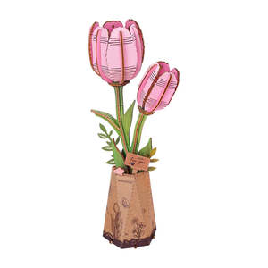 Robotime Rowood DIY Wooden FlowerPink Tulip 3D Wooden Puzzle TW082