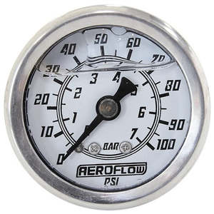 1-1/2" Liquid Filled 100 psi Pressure Gauge White Face, Black Pointer, 1/8" NPT Male Thread