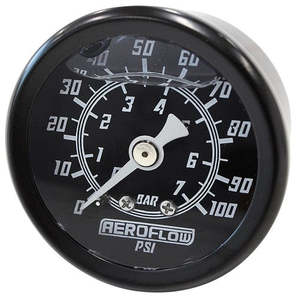 1-1/2" Liquid Filled 100 psi Pressure Gauge Black Face, White Pointer, 1/8" NPT Male Thread