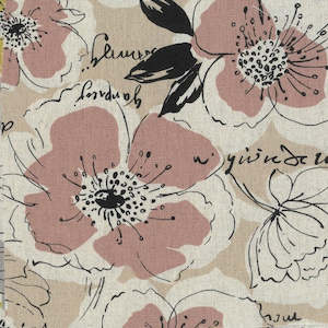 Linen Cotton Fabric: Floral Linen Dusky Pink