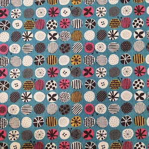 Linen Cotton Fabric: Rinkai Teal Circles
