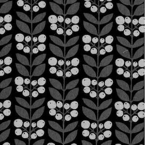 Linen Cotton Fabric: Niseko - Berries Black