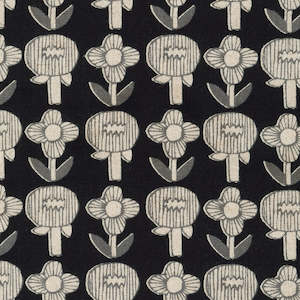 Sevenberry Cotton Flax Prints - Black Flowers