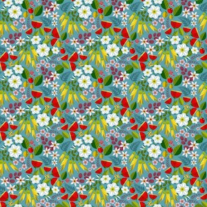 Kiwiana Fabric 1: Folk Tails - Floral Blue