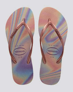 Womens Jandals Sandals Sliders: Havaianas Slim Iridescent - Ballet Rose