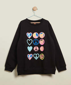 Santa Cruz Peace Dots Oversized Girls Crew Neck - Black