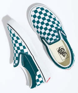 Vans Checkerboard Slip On Color Theory Kids Shoe - Deep Teal