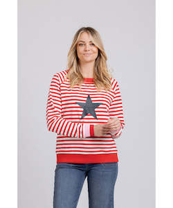 Mi Moso Striped Delight Sweat Shirt - Red