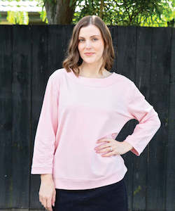 Womens Hoodies Sweatshirts: White On Black Rouche Sweatshirt 2048 - Pink