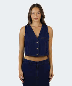 Dickies Del Rio Denim Cropped Waistcoat - Dark Indigo