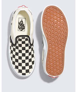 Footwear: Vans Kids Checkered Classic Slip-on Black/White Shoes