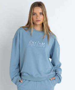 Womens Hoodies Sweatshirts: Rhythm Insider Crew Neck Fleece - Dusty Blue