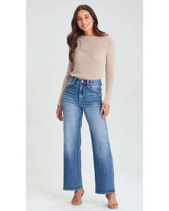 Womens Jeans: Junkfood Wendy Wide Leg Jean - Denim Blue