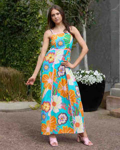 Womens Dresses: Charlo Poppy Maxi Dress - Teal Floral