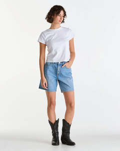 Womens Shorts: Wrangler Mid Stevie Short - Utah Blues