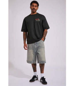 Mens T Shirts Polos: Wrangler Motel Boxcar Tee - Dark Slate