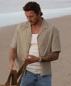 Mens Shirts: Rhythm Cross Check Relaxed SS Shirt - Natural Mixed