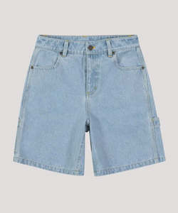 Girls Shorts: Santa Cruz Checker Heart Dot Carpenter Jean Shorts - Light Washed Indigo